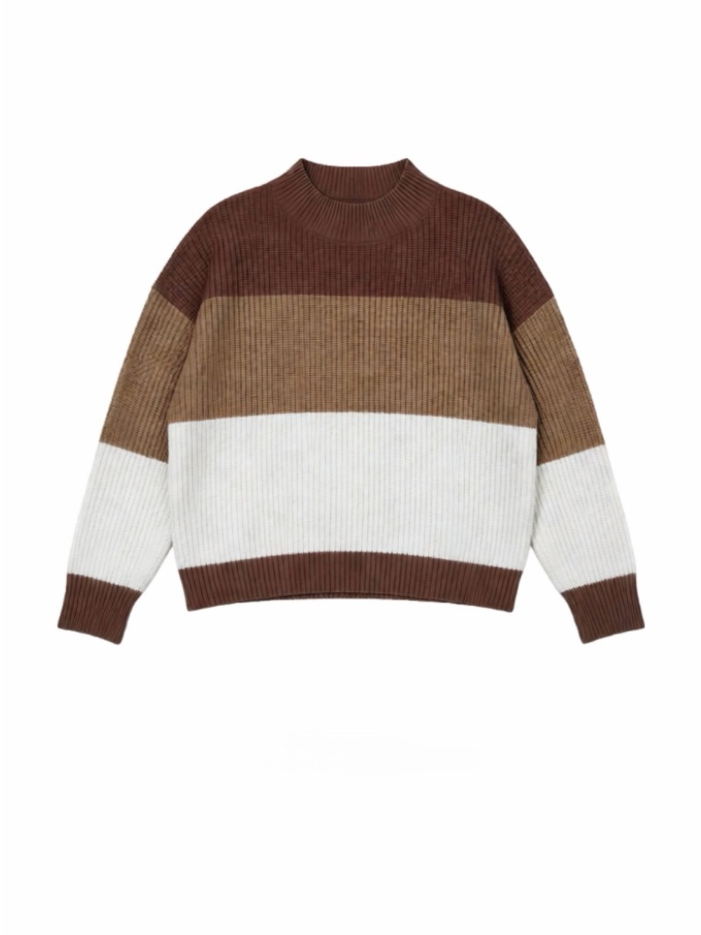 SHEIN Colorblock Ribbed Knit Sweater in Brown, Tan, White